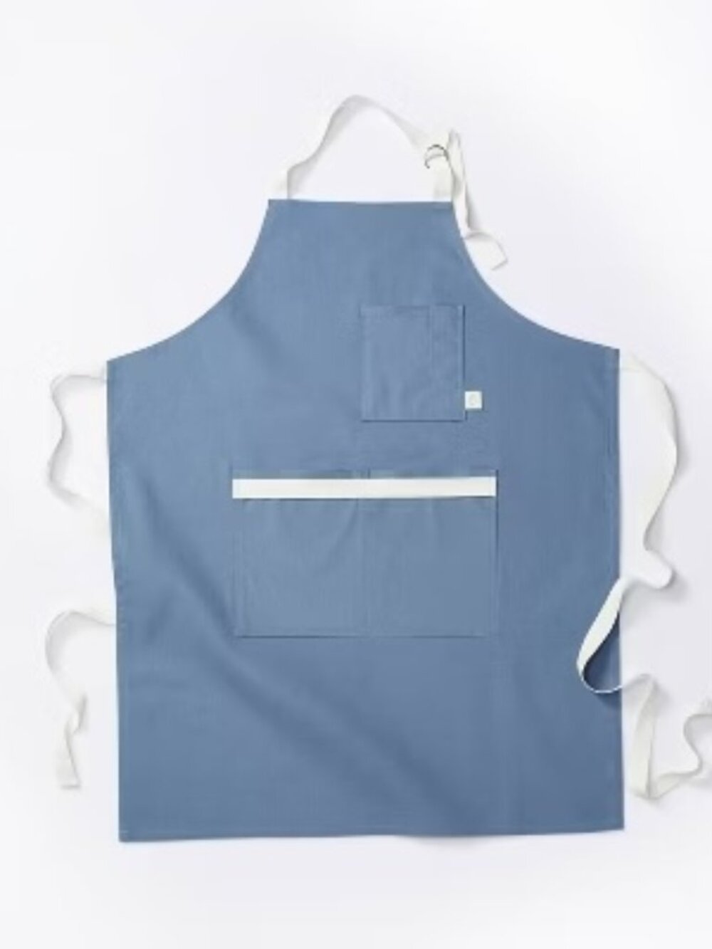 Figmint Classic Blue Cotton Apron White Accent and Pockets Adjustable Strap